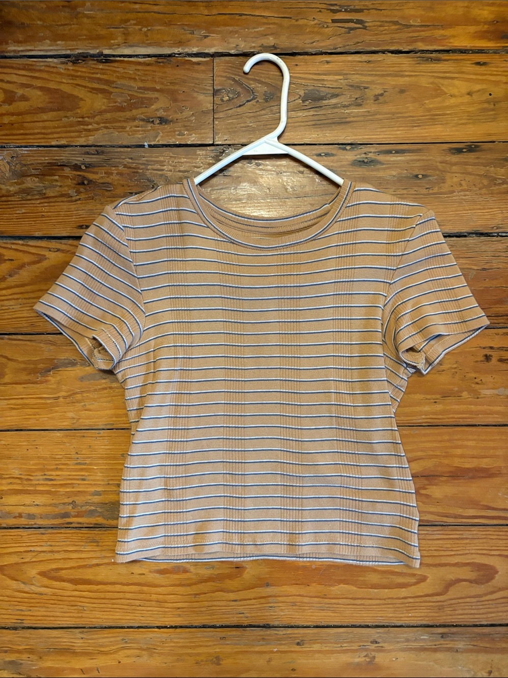 Aerie Striped Short Sleeve Ribbed Tee - Beige